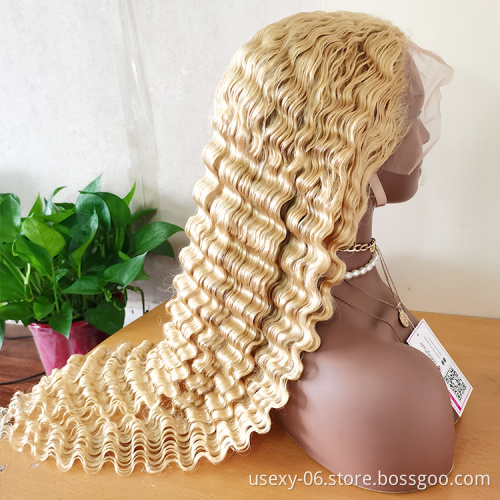 Full lace glueless colorful natural 613 virgin hair human hd lace front wig vendors deep wave wig human hair blonde wigs